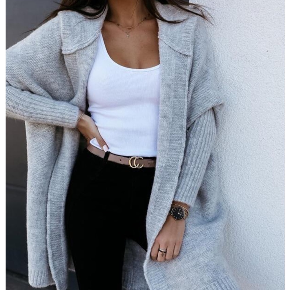 Oversized boxy hooded cardigan.